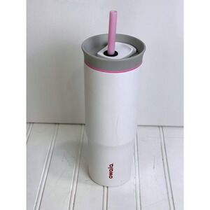 Owala Insulated Travel Tumbler White Gray Pink Straw‎ Lid Stainless Steel 32 oz
